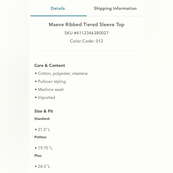 Anthro Maeve Ribbed Tiered Sleeve Top - L NWT - Picture 7 of 7